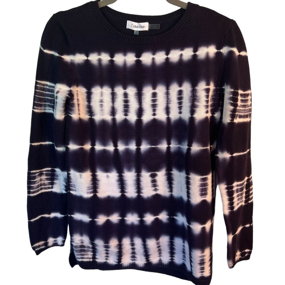 Calvin Klein Women's Tie-Dye Cotton Sweater XS Blue White Long Sleeves X-Small